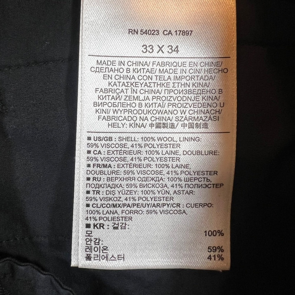 Banana Republic Pants Mens 33x33.5 Black Tailored Slim Fit Italian Fabric Work - Picture 9 of 11